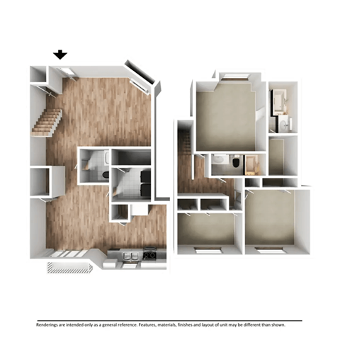Floor plan for 3 beds, 2 baths, 1285 sqft